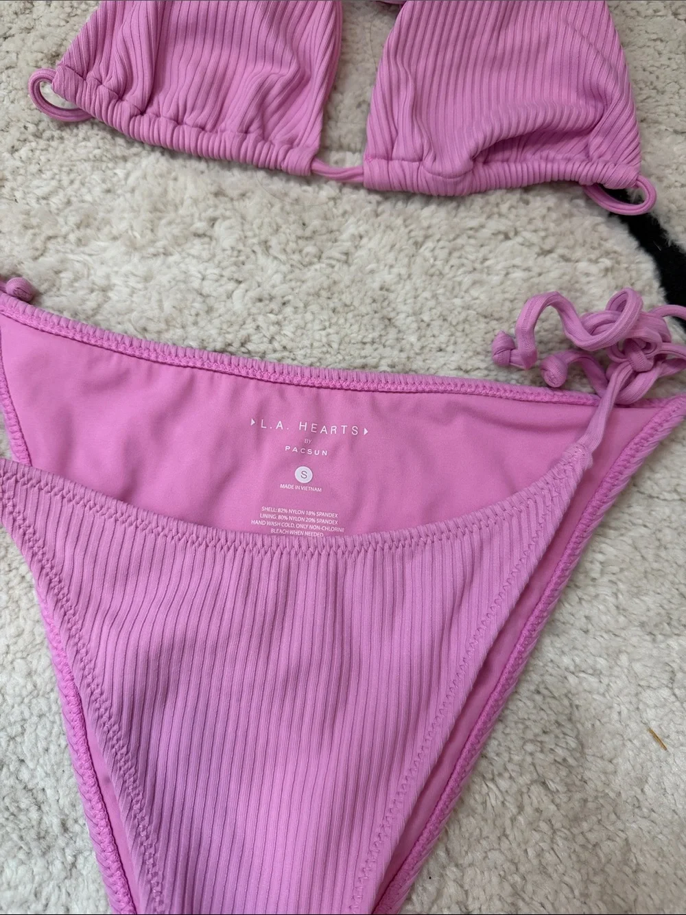 La Hearts Girls Light Pink Ribbed Halter Tie Bikini
